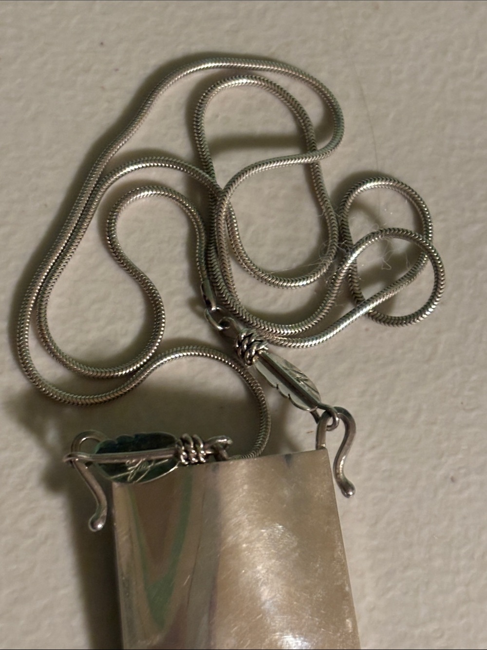 Native American Sterling Silver Tribal Pendant Necklace with Aqua Accent - Picture 8 of 9